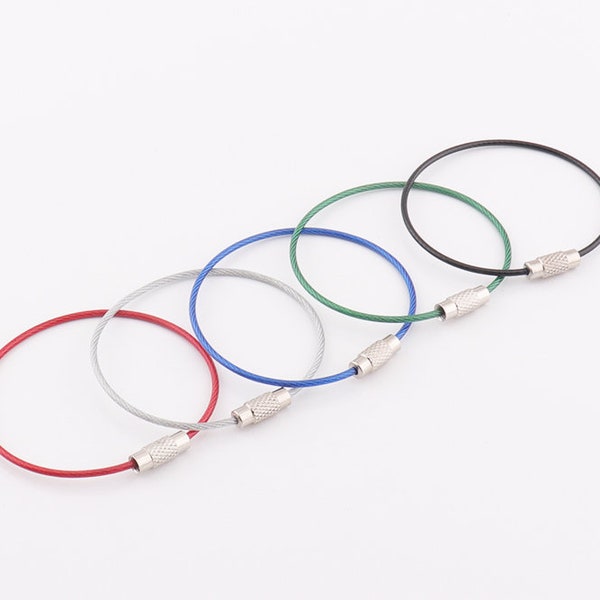 10pcs Colorful Wire keyring Wire Keychain Cable Key Ring Key Holder stainless steel cable wire Different color Keyring Keychain Findings