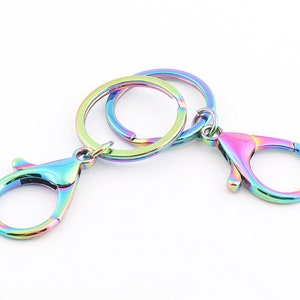 65mm Rainbow Split Keyring keychain Key fob keyrings with lobster clasp Keychains split ring Keyring key chain findings