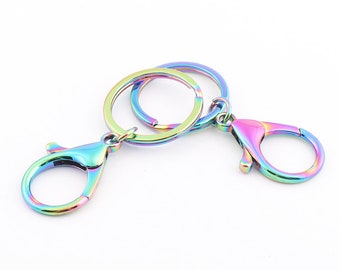 65mm Rainbow Split Keyring keychain Key fob keyrings with lobster clasp Keychains split ring Keyring key chain findings