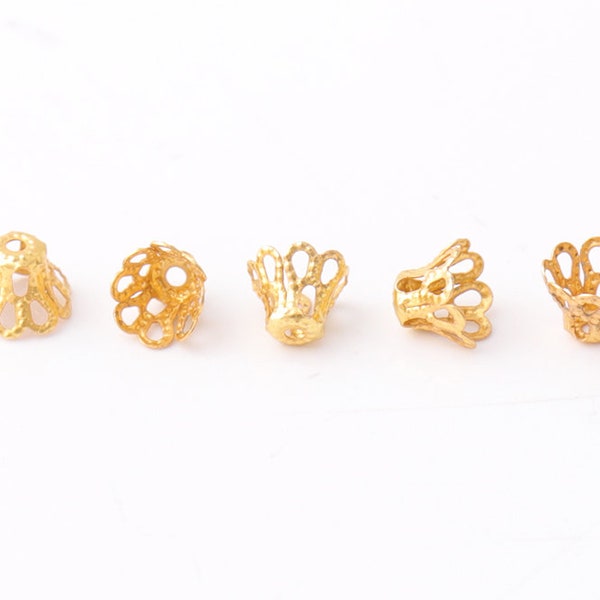 100pcs bead caps gold Filigree Bead Caps flower bead caps End Caps For 5 mm Beads gold bead caps Flower Caps