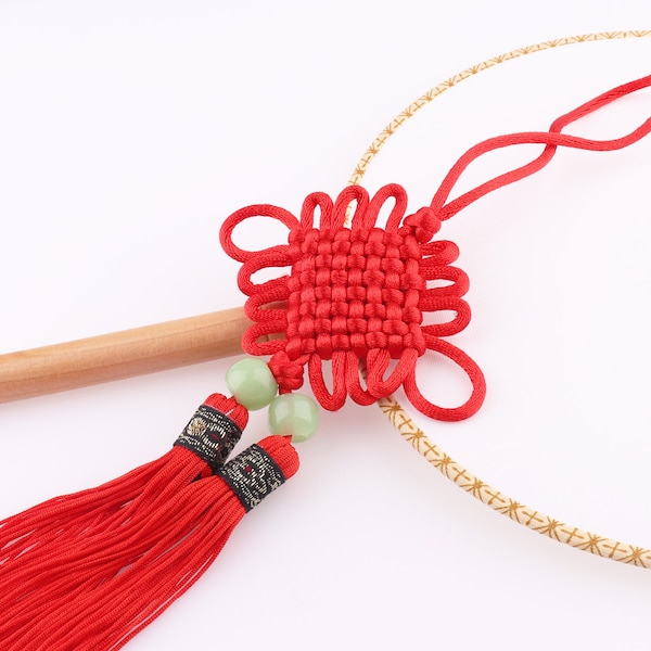 Chinese Knot Tassel Beaded Tassel Charms Tassel Luck Charm Tassel Flat Knot Tassels Jewelry Supplies Red 40cm 4pcs