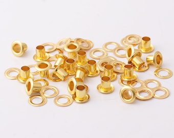 100set Gold Grommet Eyelets with washer 8*3.5*6mm(OD * ID * Height) Brass Eyelet Grommets Metal eyelets For Bead Cores Leathercraft