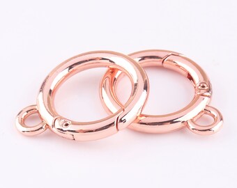 Rose Gold Spring puerta anillo metal con bucle o anillo anillo anillo de resorte cierre push puerta snap ganchos 18mm 6pcs