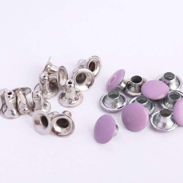 Rapid Rivets Double Cap Rivets Round Rivet Studs Nailheads Studs for Purse/Shoes Punk Leathercraft 8mm Purple 100sets