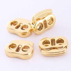 Cord Stopper Double Toggle Flat Rope Lock Spring Lock Cord Lock Metal Toggle Lock 4mm hole Gold 12pcs