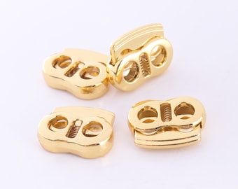 Cord Stopper Double Toggle Flat Rope Lock Spring Lock Cord Lock Metal Toggle Lock 4mm hole Gold 12pcs