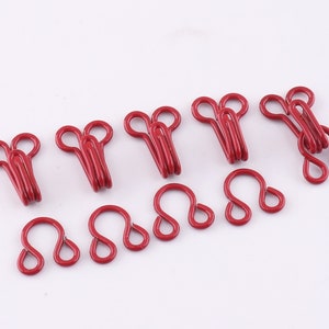 Hook and Eye Red Bra Supplies Hooks and Eyes Claps for Bra Making Dresses Shirts 12*8mm  50sets
