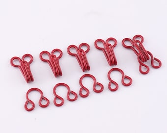Hook and Eye Red Bra Supplies Hooks and Eyes Claps for Bra Making Dresses Shirts 12*8mm  50sets