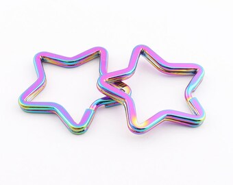 Rainbow keyring Split Key ring Star Keyrings Split Rings Flat Key rings keychain keyfob ring Split Keyring Findings