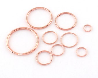 Wholesale Rose gold Split Key Ring 8/10/12/14/15/16/20/25/30mm keyrings split ring key rings key chain ring Key Fob Keyring Findings