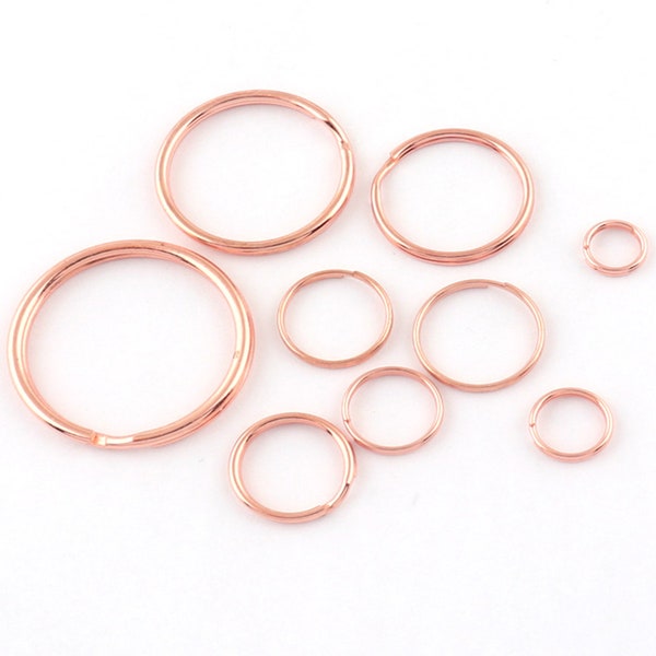 Wholesale Rose gold Split Key Ring 8/10/12/14/15/16/20/25/30mm keyrings split ring key rings key chain ring Key Fob Keyring Findings