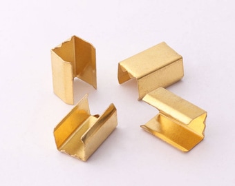 30 piezas de abrazaderas de extremo de cinta dorada de 11 mm x 6 mm, extremos de cordón de engarce de cinta, sujetadores de extremo de engarce de cinta, accesorios de joyería