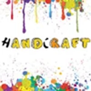 May include: White background with colorful paint drips and splatters. The word "HANDICRAFT" is written in black and yellow letters. The image has a vibrant and artistic design, suggesting handmade crafts.