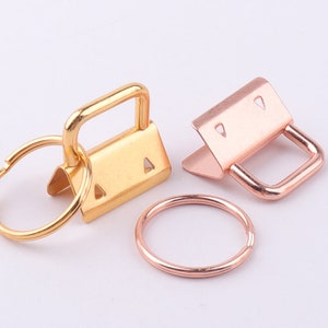 Key Fob Hardware with keyrings 1&quot;inch(25mm) Gold Rose gold Key Chain key rings Ribbon Key Fobs Fabric Keyfob For Keychains Wristlets