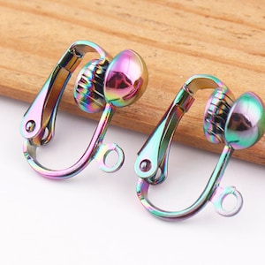 Rainbow clip on earring converter brass earring clips converter non pierced clip adapter ear Clips clip earring adaptor