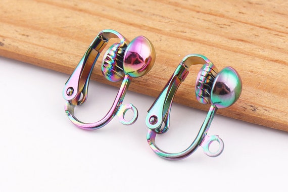 rainbow clip on earrings