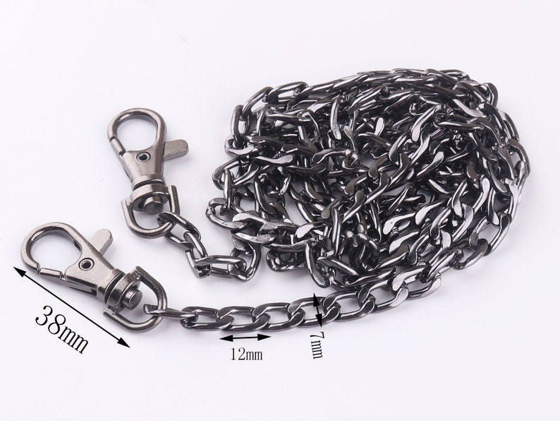 Bag Chain Shoulder Purse Strap Chain Ends with Lobster Clasp Handle Chain Super light Gunmetal 126cm