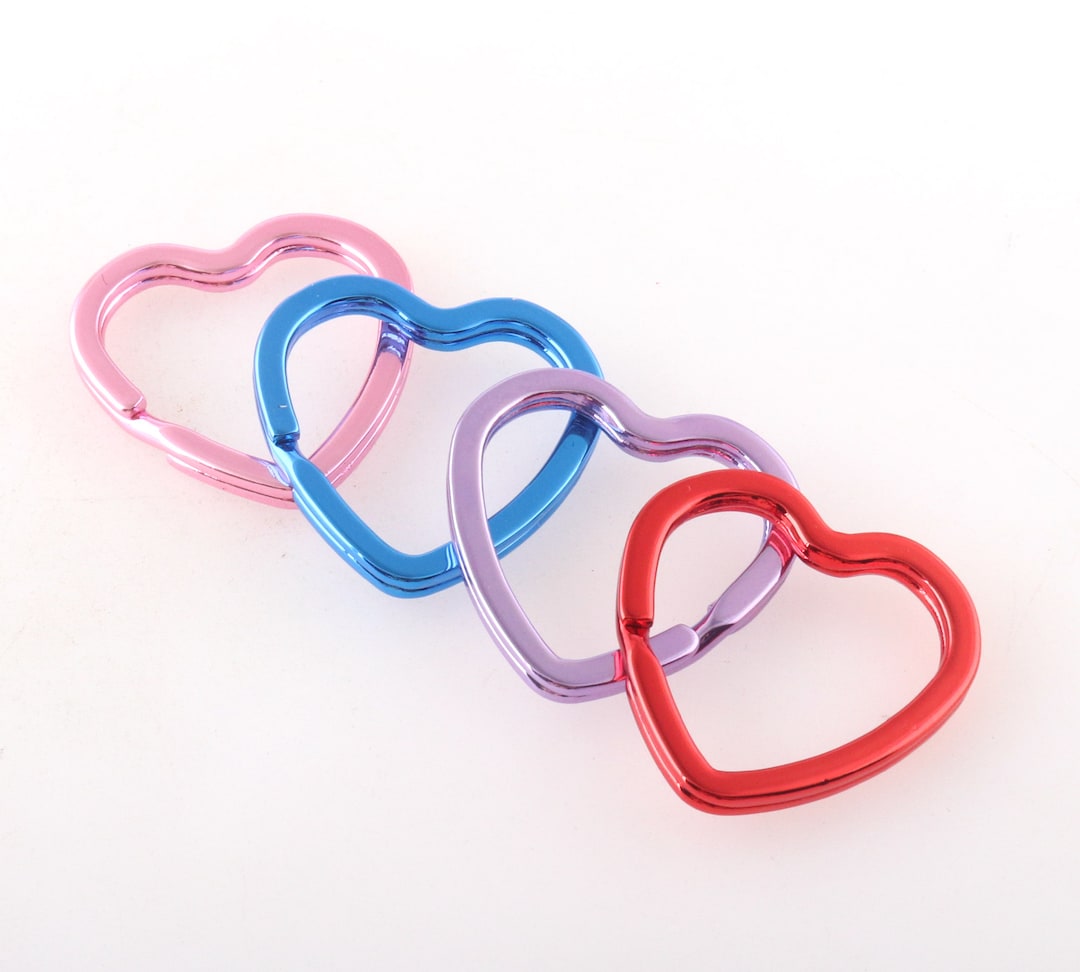 Pink Charm Keyrings Heart Split Keyrings Keychain Rainbow Keyrings Love ...