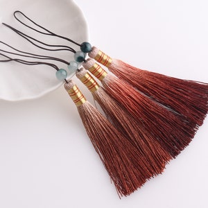 Chinese Knot Tassel, Bead Tassel Lucky Knot Tassels Festival Charms Tassel Chinese Knot Charms, Handmade Tassel 18cm Gradient Brown 6pcs