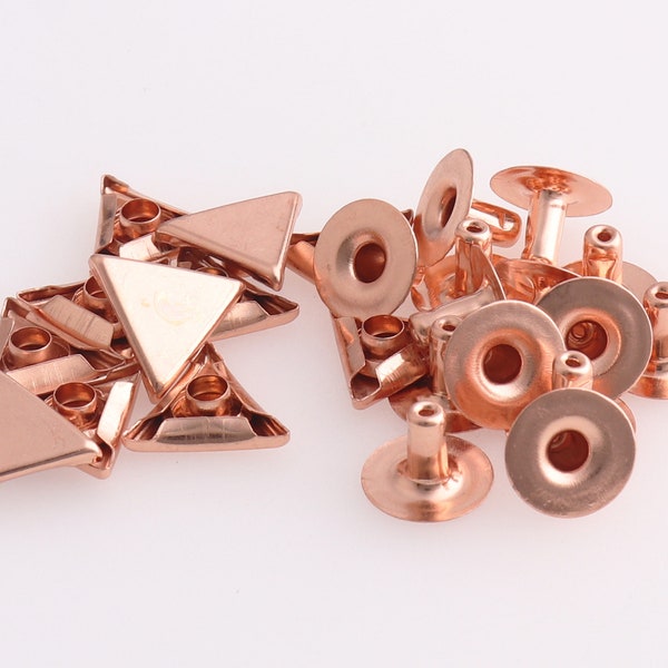 Double Cap Rivets Rapid Rivet Punk Rock Rivet Triangle Rivet metal rivet For Leathercraft/ Belts/Shoes 11mm Rose gold 100pcs