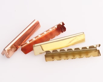 Ribbon Clamp End Clips Ribbon Crimp Cord End Caps Polishing Cord Crimps For webbing 2''inch(50mm) Rose gold/gold 12pcs