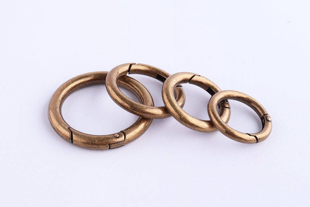 6pcs Antique Brass spring gate ring round gate ring spring ring clasp push gate o ring Push Snap Hooks 28mm 31mm 35mm 44mm