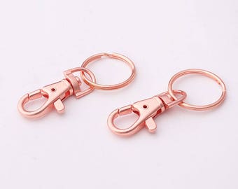 10pcs Rose Gold Keychains Lobster clasp with Split Keyrings Swivel key chain clasp Keychain Key Ring With Lobster Swivel Clasps