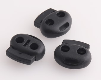 Cord Stopper Spring Toggle Double Toggle Flat Rope Lock Spring Lock Cord Lock Plastic Toggle Lock 4mm hole Black 30pcs