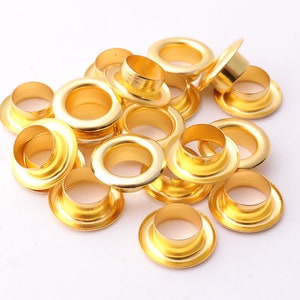 100set Gold Eyelets 13mm*7.5mm*5mm(OD * ID * Height) Round Grommet Eyelet grommets Metal eyelets Purse Finding Hardware