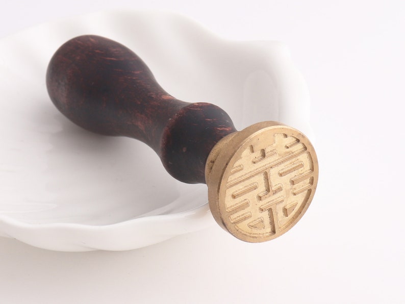 Wax zegel stempel bruiloft Wax zegel stempel kit Brass stempel Chinese Word zegel stempel 囍 Wax zeehonden stempel set afbeelding 1