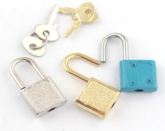 Silver/Light gold/Blue Rectangular purse Lock with Key Padlock Bag Lock Hanger Lock Purse Bag Lock with Key Vintage lock--2 sets