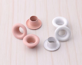 100pcs Eyelets Grommets 8mm pink / white Grommet Eyelet For Bead Cores Clothes Leathercraft Canvas