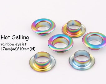 10set Eyelet Grommets with washer 17*10*5.5mm(OD * ID * Height) Rainbow Grommets Eyelets Metal eyelets For Bead Cores Clothes Leather