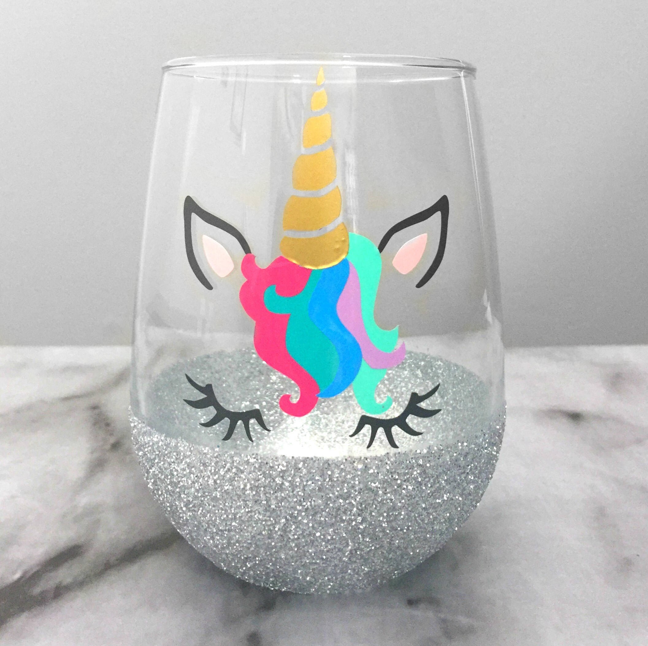 Unicorn Wine Glass Stemless Wine Glass Cute Wine Glass Etsy