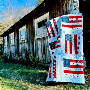 God and Country Quilt Pattern - Patriotic Quilt, Americana Quilt, Quilt of Valor Project (PAPER print copy - MAILED)