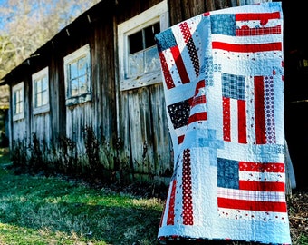 God and Country Quilt Pattern - Patriotic Quilt, Americana Quilt, Quilt of Valor Project (PAPER print copy - MAILED)