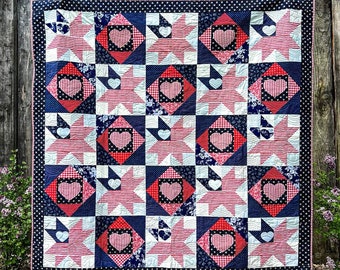 Patriotic Heart Appliqué Quilt Pattern: Americana Design (PDF Download)