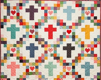 Perfect Peaces Quilt Pattern, Paper Print Version - Mailed, Cross Heart Quilt Pattern, Christian Quilt, Jesus Quilt, Gift Quilt