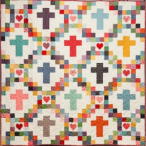 Perfect Peaces Quilt Pattern, PDF Instant Digital Download, Cross Heart Quilt Pattern, Christian Quilt, Jesus Quilt, Gift Quilt