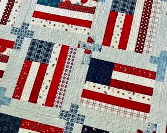Quiltpatroon Amerikaanse vlag: God and Country, patriottisch, 4 maten (pdf-patroon)