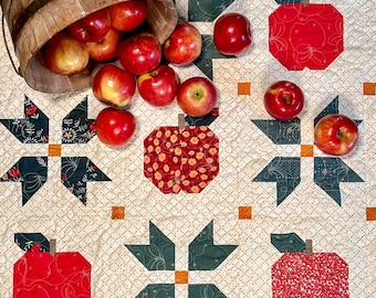 Apple and New England Block Quilt Pattern: Apple Butter Days Design (PDF Download)