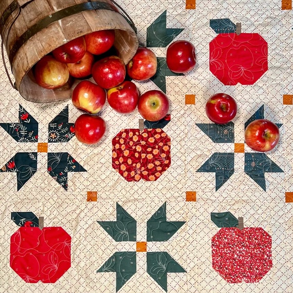 Apple and New England Block Quilt Pattern: Apple Butter Days Design (PDF Download)