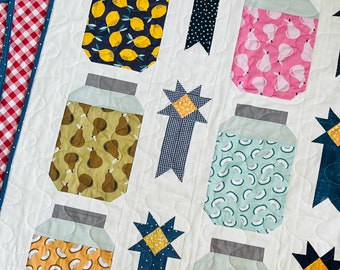 Blue Ribbon Preserves Digital Quilt Pattern - Beginner Quilt Pattern, Paper Version - mailed, Canning Jar Quilt, Farmhouse Quilt