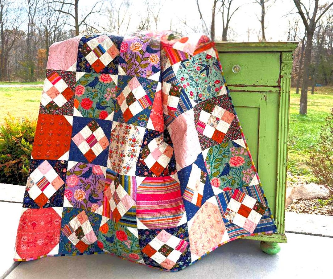 Snowball and Nine Patch Block Quilt Pattern: Beginner Level, Fat ...