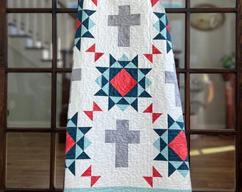 Rugged Cross Quilt Pattern, PDF Instant download pattern, christian quilt, crown of thorns quilt, memory quilt, gift quilt, church quilt