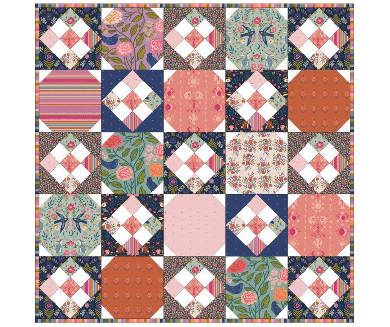 Snowball and Nine Patch Block Quilt Pattern: Beginner Level, Fat ...