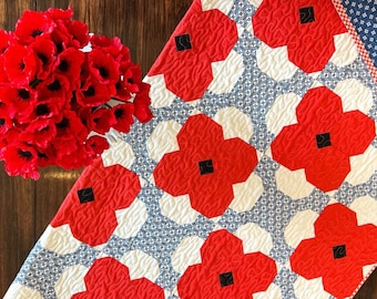 Poppy Quilt Pattern - Paper Mailed Version, Floral Quilt Pattern, Patriotic Quilt Pattern