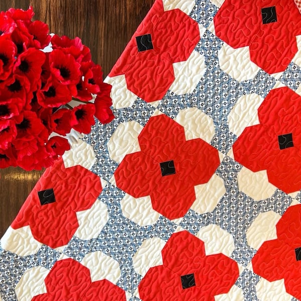 Poppy Quilt Pattern - PDF Instant Download, Floral Quilt Pattern, Patriotic Quilt Pattern