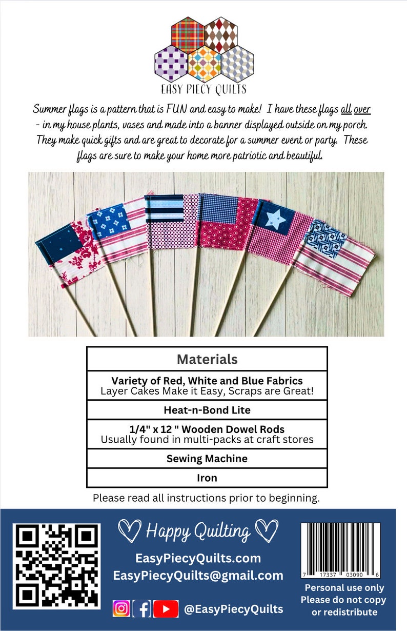 Handmade Flag Pattern Summer Patriotic Flags DIY Sewing Pattern - Beginner Project, Instant ...