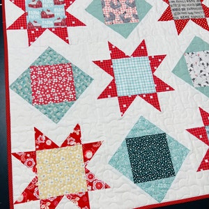 Charms and Stars PDF Instant Download Quilt Pattern, Simple Quilt Pattern, Easy Beginner Quilt Pattern, Charm Pack Quilt, Star Quilt Pattern